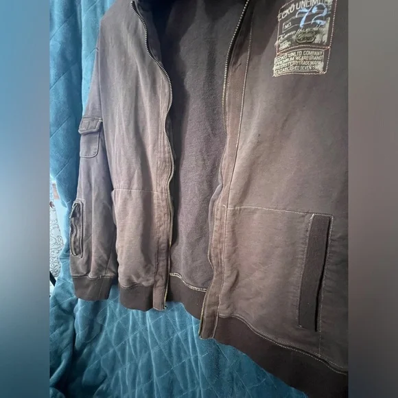 Men's Vintage Ecko Zip Hoodie with Arm Pocket Details in Brown Size XL - Picture 4 of 6